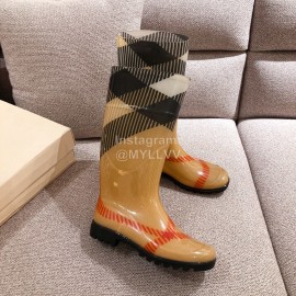 Burberry Fashion Classic Plaid Leather Retro Boots For Women Brown