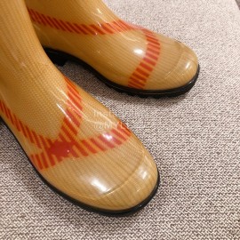 Burberry Fashion Classic Plaid Leather Retro Boots For Women Brown