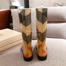 Burberry Fashion Classic Plaid Leather Retro Boots For Women Brown