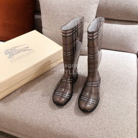 Burberry Fashion Classic Plaid Leather Retro Boots For Women Coffee