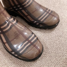 Burberry Fashion Classic Plaid Leather Retro Boots For Women Coffee