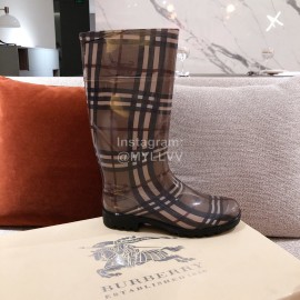 Burberry Fashion Classic Plaid Leather Retro Boots For Women Coffee