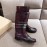 Burberry Fashion Classic Plaid Leather Retro Boots For Women Purple