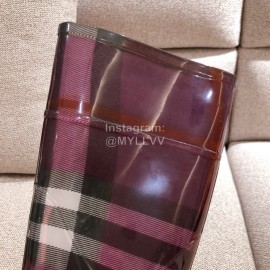 Burberry Fashion Classic Plaid Leather Retro Boots For Women Purple