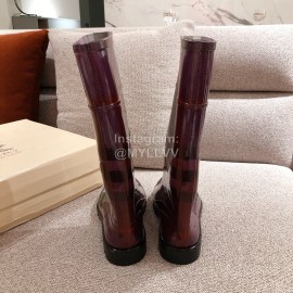 Burberry Fashion Classic Plaid Leather Retro Boots For Women Purple
