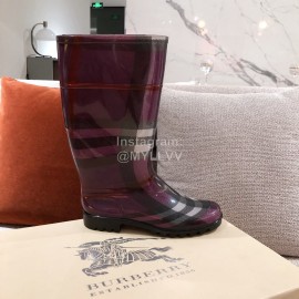 Burberry Fashion Classic Plaid Leather Retro Boots For Women Purple