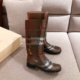 Burberry Fashion Classic Plaid Leather Retro Boots Coffee For Women