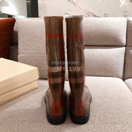Burberry Fashion Classic Plaid Leather Retro Boots Coffee For Women