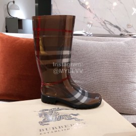 Burberry Fashion Classic Plaid Leather Retro Boots Coffee For Women