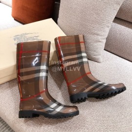 Burberry Fashion Classic Plaid Leather Retro Boots Coffee For Women
