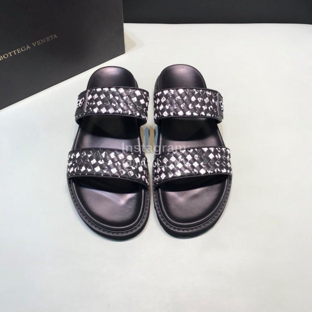 Bottega Veneta Black Woven Cowhide Slippers For Men