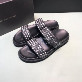 Bottega Veneta Black Woven Cowhide Slippers For Men