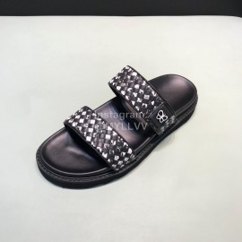 Bottega Veneta Black Woven Cowhide Slippers For Men