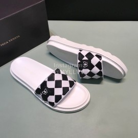Bottega Veneta Light Plaid Calf Leather Slippers For Men White