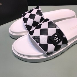 Bottega Veneta Light Plaid Calf Leather Slippers For Men White