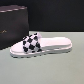 Bottega Veneta Light Plaid Calf Leather Slippers For Men White