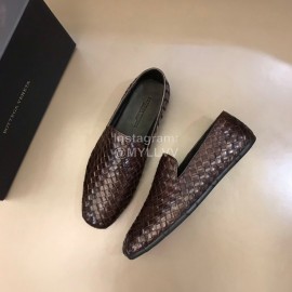 Bottega Veneta Soft Coffee Woven Calf Leather Shoes For Men 