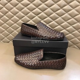 Bottega Veneta Soft Coffee Woven Calf Leather Shoes For Men 