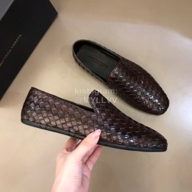 Bottega Veneta Soft Coffee Woven Calf Leather Shoes For Men 