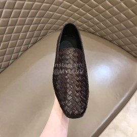 Bottega Veneta Soft Coffee Woven Calf Leather Shoes For Men 