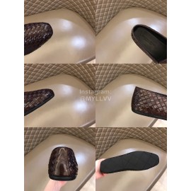 Bottega Veneta Soft Coffee Woven Calf Leather Shoes For Men 