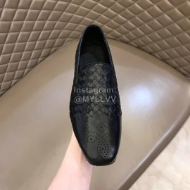Bottega Veneta Black Woven Calf Leather Shoes For Men 