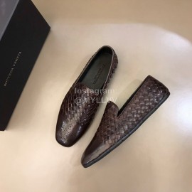 Bottega Veneta Coffee Woven Calf Leather Shoes For Men 