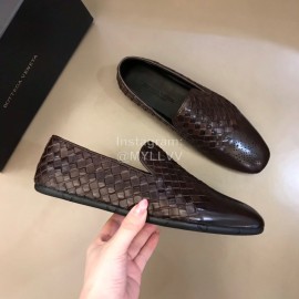 Bottega Veneta Coffee Woven Calf Leather Shoes For Men 