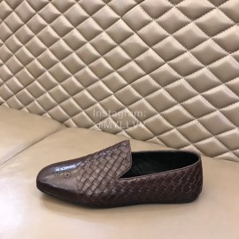 Bottega Veneta Coffee Woven Calf Leather Shoes For Men 