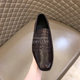 Bottega Veneta Coffee Woven Calf Leather Shoes For Men 