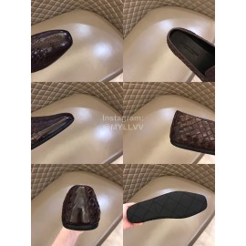 Bottega Veneta Coffee Woven Calf Leather Shoes For Men 