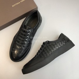 Bottega Veneta Woven Calf Leather Casual Shoes For Men Black