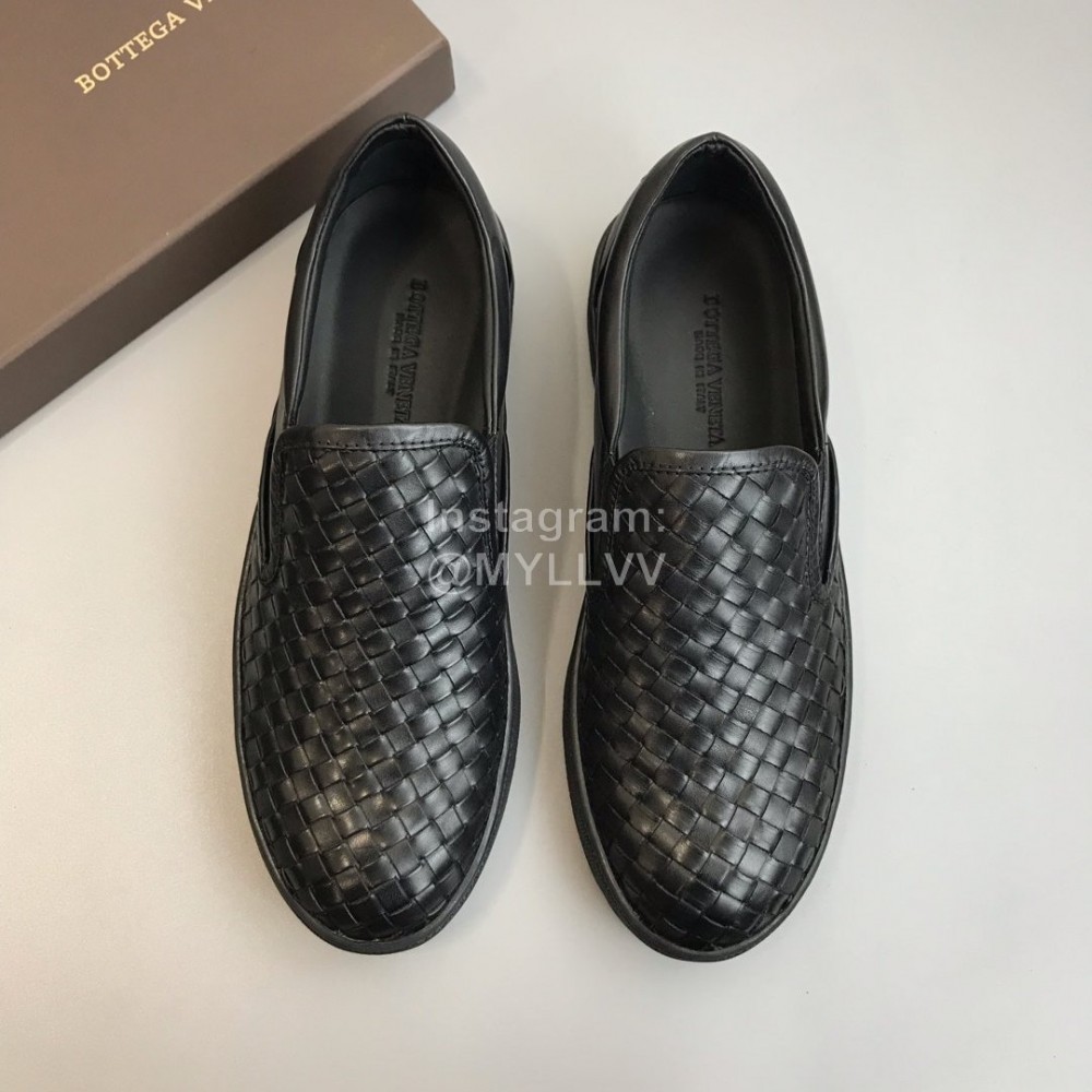 Bottega Veneta Black Woven Calf Leather Casual Shoes For Men 