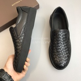 Bottega Veneta Black Woven Calf Leather Casual Shoes For Men 