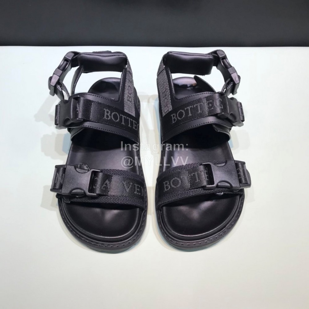Bottega Veneta Black Leather Webbing Sandals For Men 