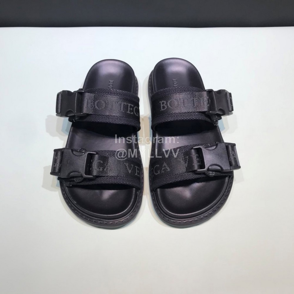 Bottega Veneta Black Leather Webbing Slippers For Men 