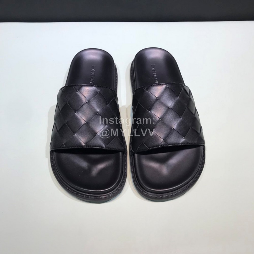 Bottega Veneta Soft Leather Woven Slippers For Men Black