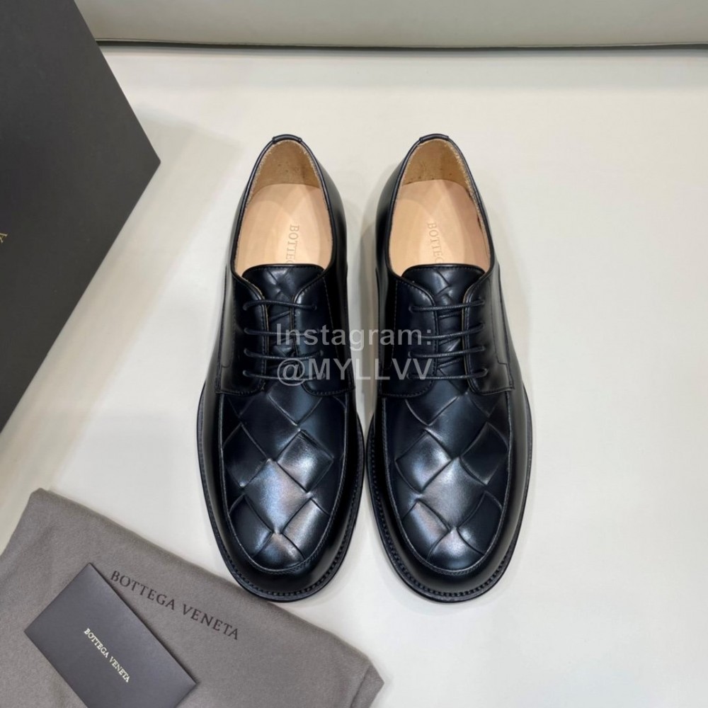 Bottega Veneta New Woven Calf Leather Lace Up Shoes For Men Black
