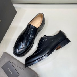 Bottega Veneta New Woven Calf Leather Lace Up Shoes For Men Black