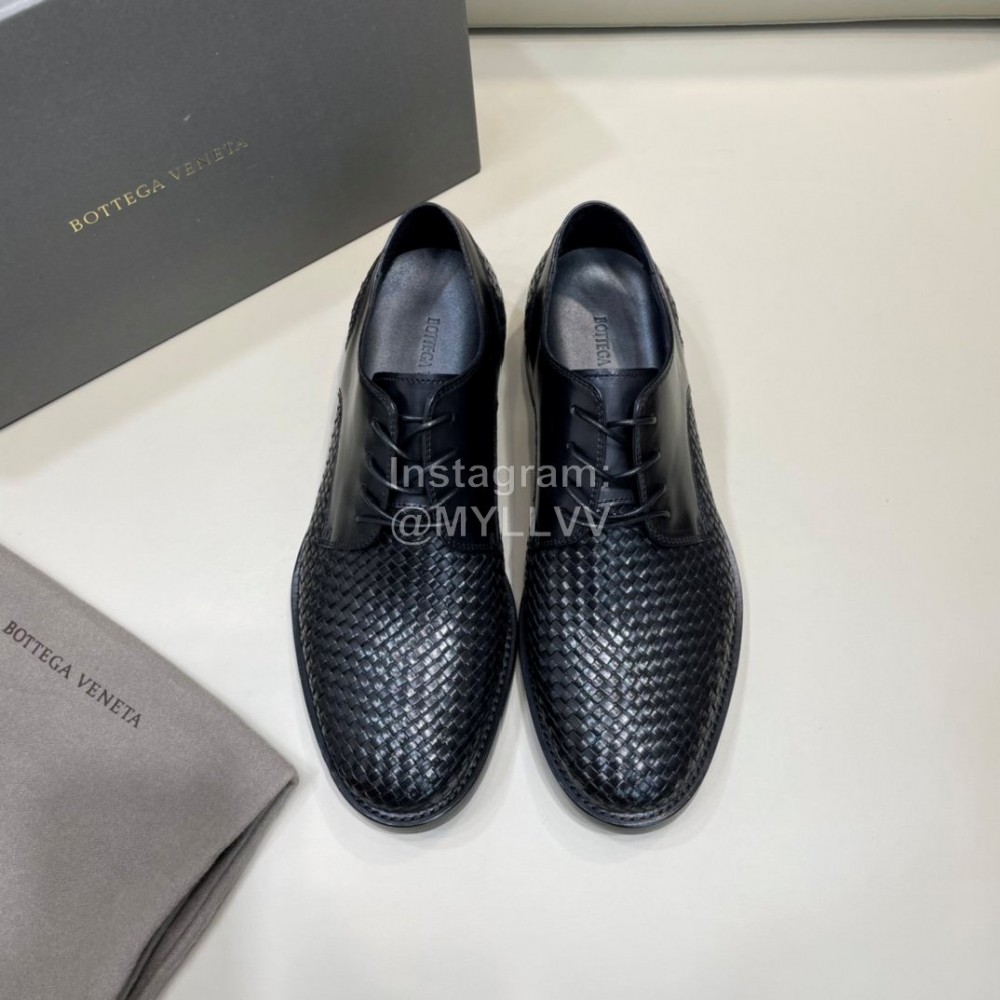 Bottega Veneta Woven Calf Leather Lace Up Shoes For Men Black