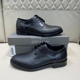 Bottega Veneta Woven Calf Leather Lace Up Shoes For Men Black