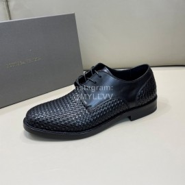Bottega Veneta Woven Calf Leather Lace Up Shoes For Men Black