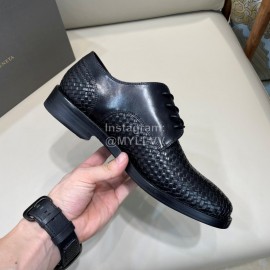 Bottega Veneta Woven Calf Leather Lace Up Shoes For Men Black