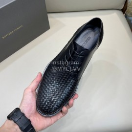 Bottega Veneta Woven Calf Leather Lace Up Shoes For Men Black