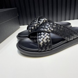 Bottega Veneta Woven Leather Embroidery Logo Cross Slippers For Men 