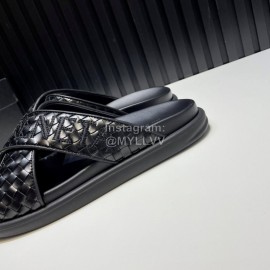 Bottega Veneta Woven Leather Embroidery Logo Cross Slippers For Men 