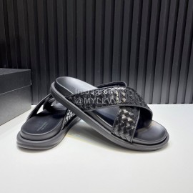 Bottega Veneta Woven Leather Embroidery Logo Cross Slippers For Men 