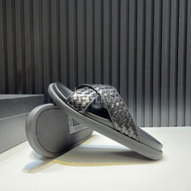 Bottega Veneta Woven Leather Embroidery Logo Cross Slippers For Men 