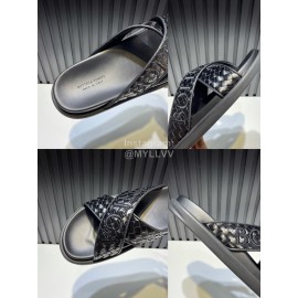 Bottega Veneta Woven Leather Embroidery Logo Cross Slippers For Men 