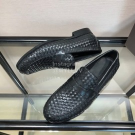 Bottega Veneta Black Woven Leather Business Shoes For Men 